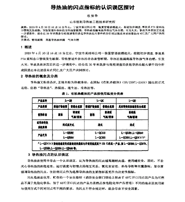 导热油的闪点指标的认识误区探讨