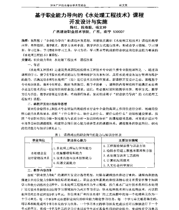 基于职业能力导向的《水处理工程技术》课程开发设计与实施