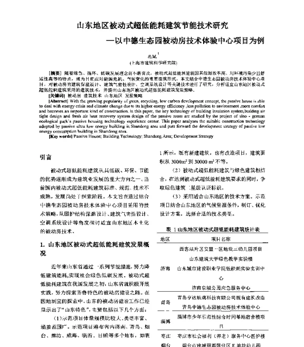 山东地区被动式超低能耗建筑节能技术研究--以中德生态园被动房技术体验中心项目为例