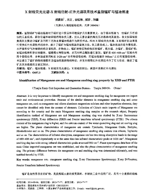 X射线荧光光谱-X射线衍射-红外光谱联用技术鉴别锰矿与锰冶炼渣